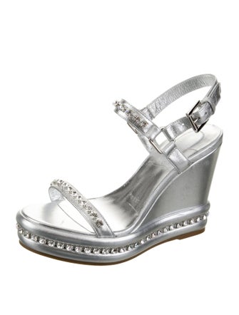 Christian Louboutin Patent Leather Crystal Embellishments Slingback Sandals