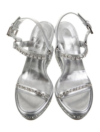 Christian Louboutin Patent Leather Crystal Embellishments Slingback Sandals