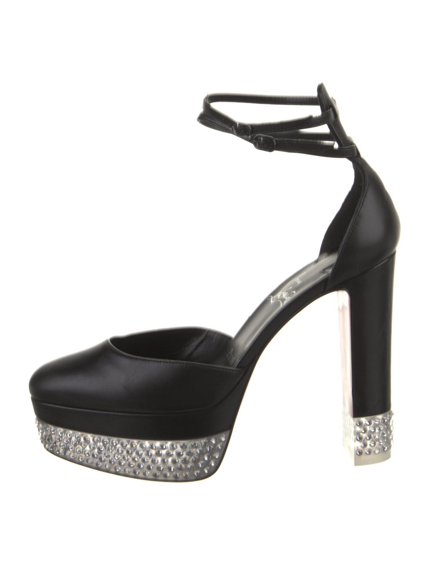 Christian Louboutin Leather Crystal Embellishments D'Orsay Pumps