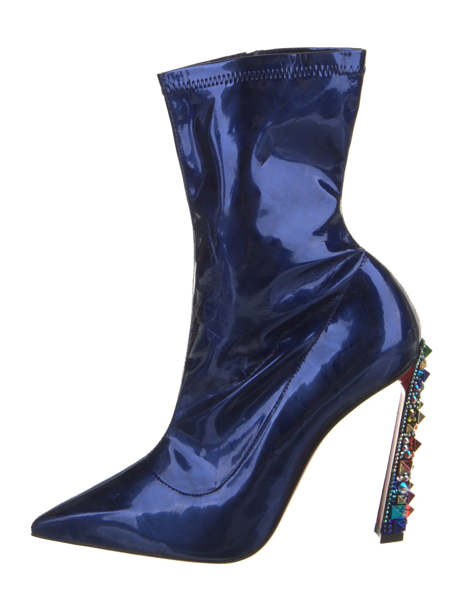 Christian Louboutin Patent Leather Crystal Embellishments Sock Boots