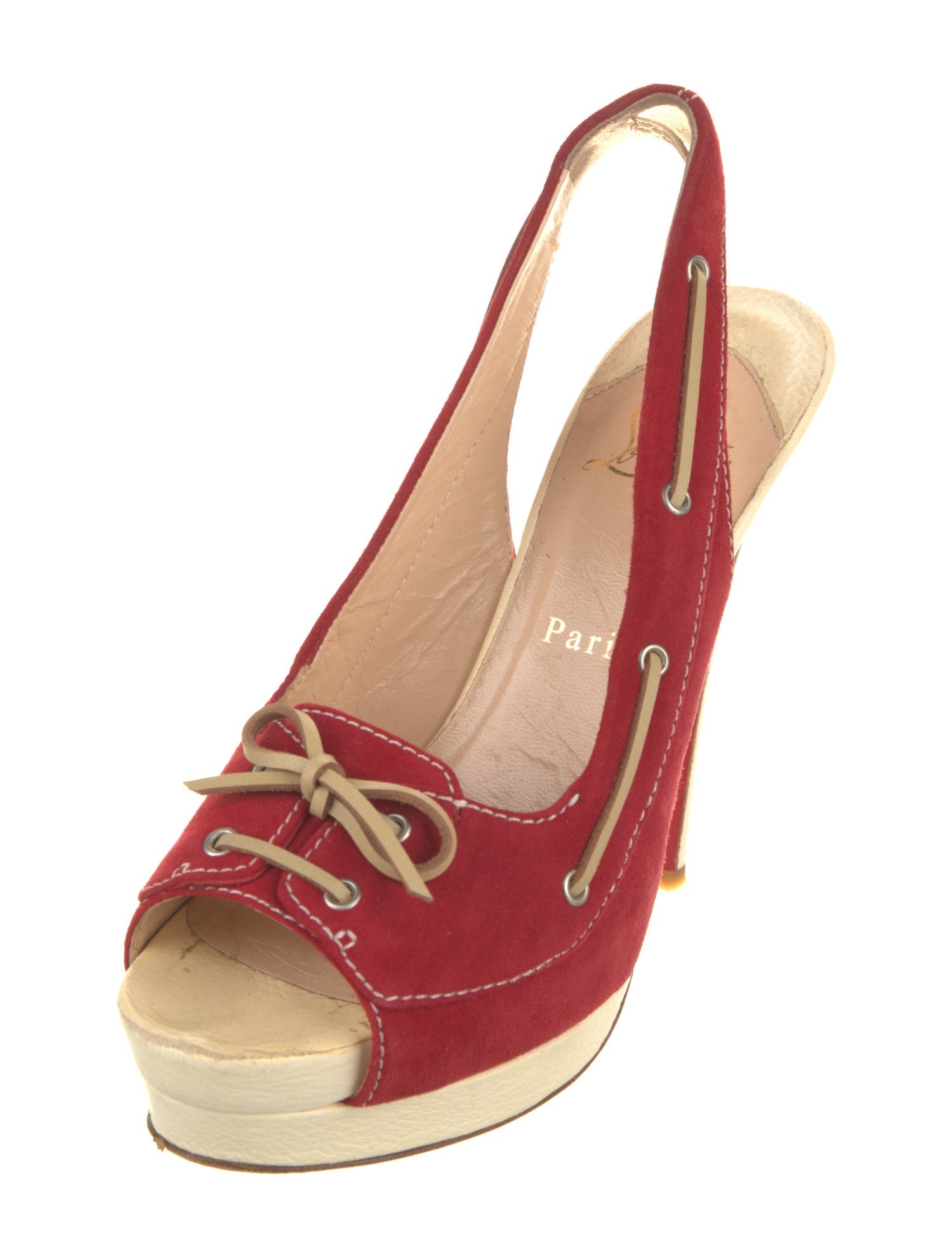 Christian Louboutin Suede Bow Accents Slingback Pumps