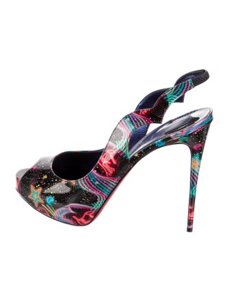 Christian Louboutin Patent Leather Printed Slingback Pumps