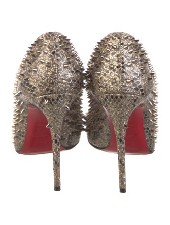 Christian Louboutin Spike Accents Glitter Pumps