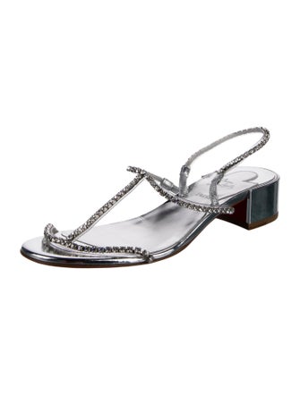 Christian Louboutin Leather Crystal Embellishments T-Strap Sandals