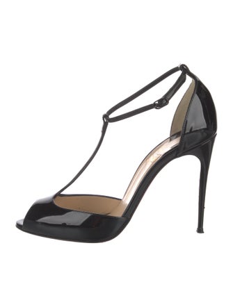 Christian Louboutin Patent Leather Cutout Accent T-Strap Pumps