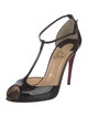 Christian Louboutin Patent Leather Cutout Accent T-Strap Pumps