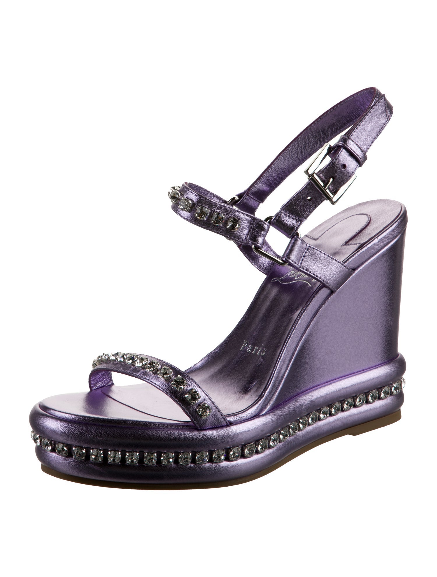 Christian Louboutin Leather Crystal Embellishments Slingback Sandals