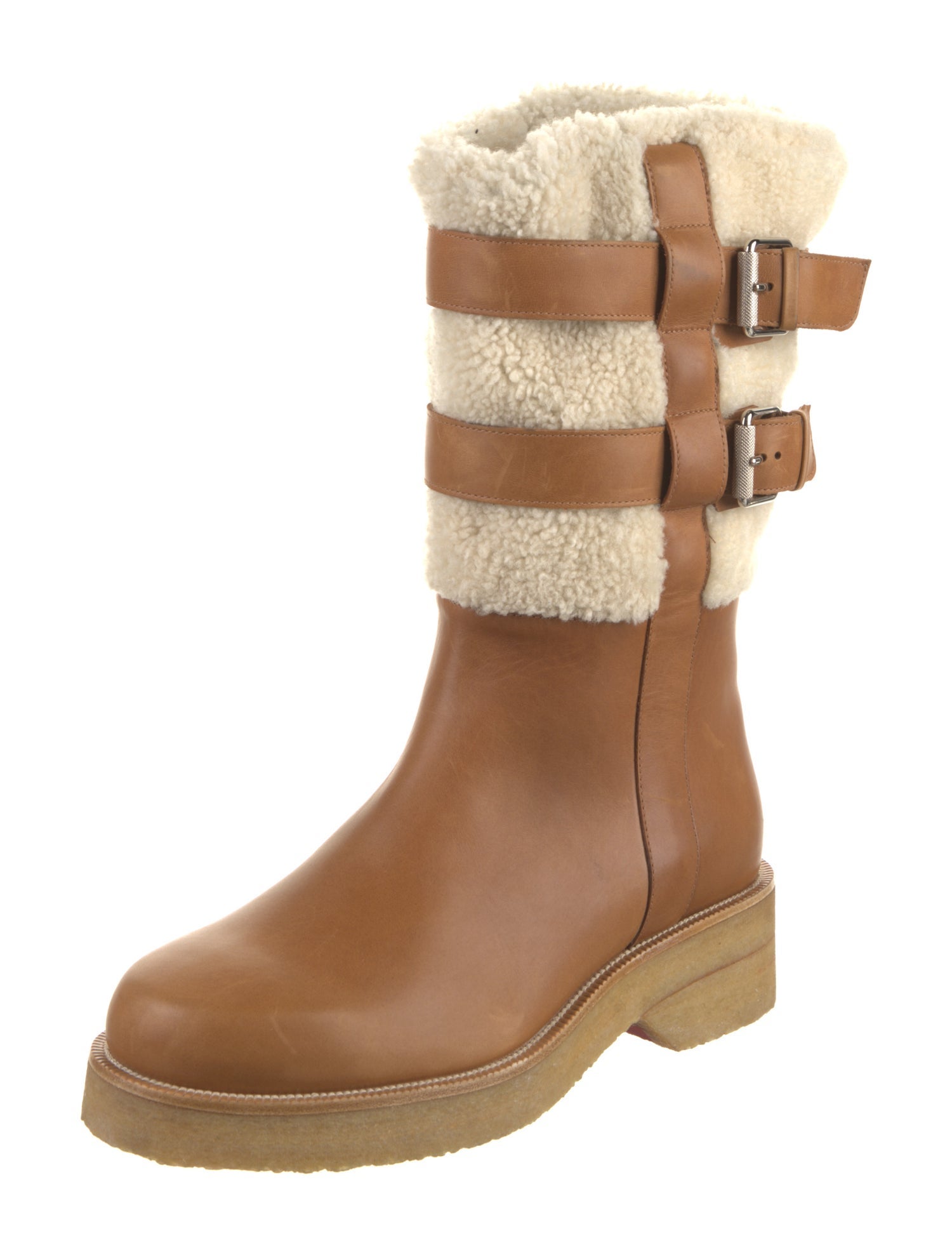 Christian Louboutin Leather Colorblock Pattern Rain Boots