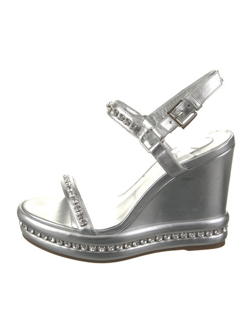 Christian Louboutin Leather Crystal Embellishments Slingback Sandals