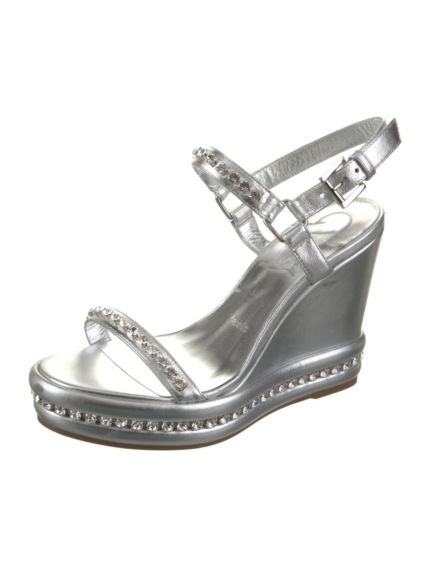 Christian Louboutin Leather Crystal Embellishments Slingback Sandals