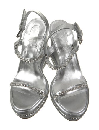 Christian Louboutin Leather Crystal Embellishments Slingback Sandals