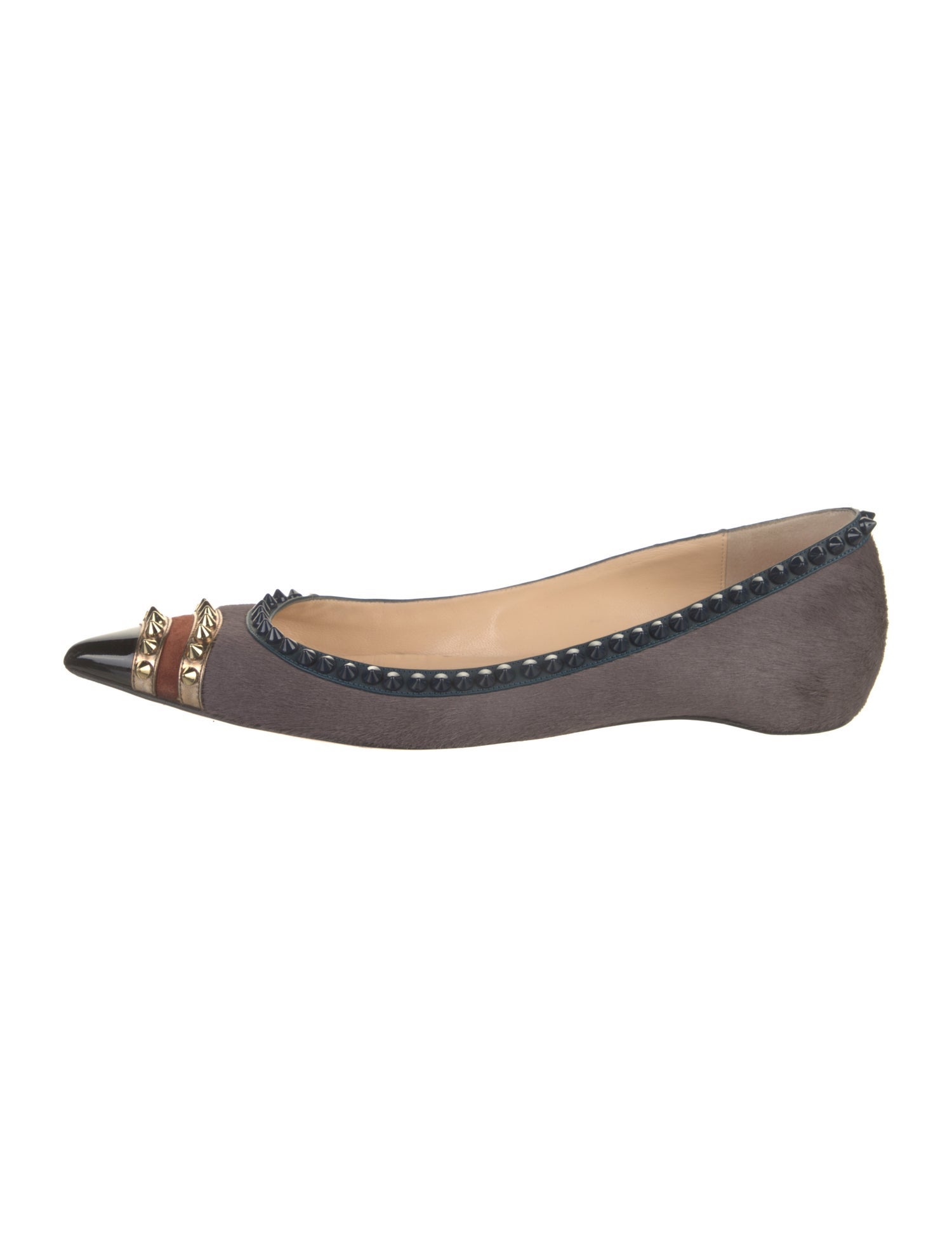 Christian Louboutin Spike Accents Ponyhair Ballet Flats