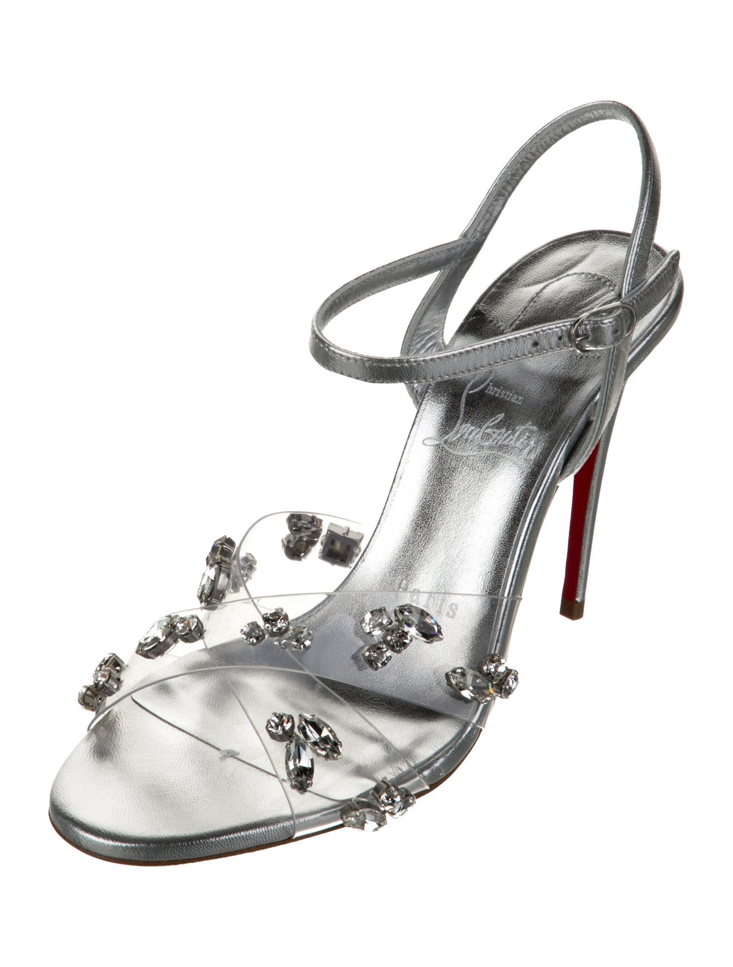 Christian Louboutin Leather Crystal Embellishments T-Strap Sandals