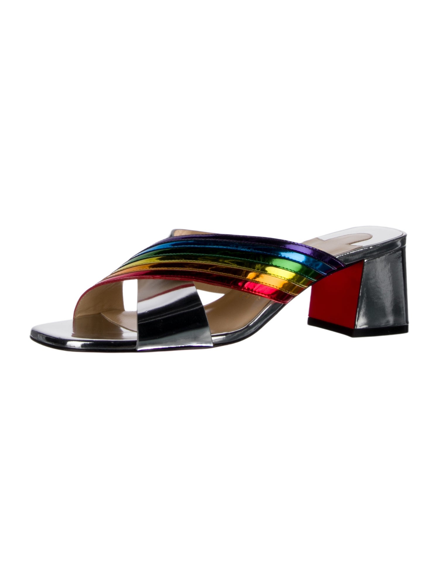 Christian Louboutin Leather Colorblock Pattern Slides