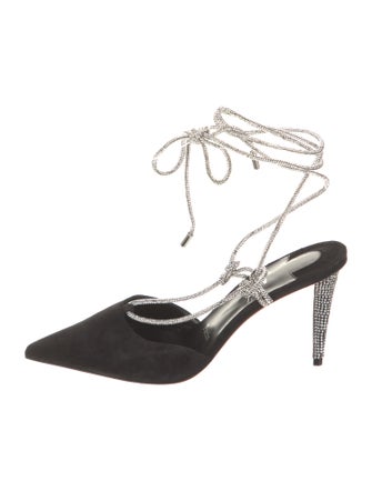 Christian Louboutin Suede Colorblock Pattern T-Strap Pumps