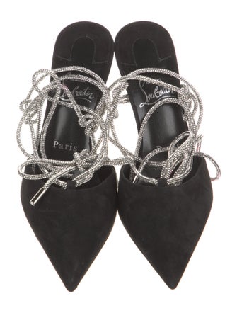 Christian Louboutin Suede Colorblock Pattern T-Strap Pumps