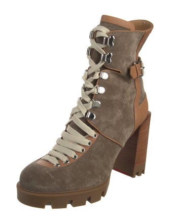 Christian Louboutin Suede Leather Trim Embellishment Combat Boots