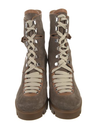 Christian Louboutin Suede Leather Trim Embellishment Combat Boots