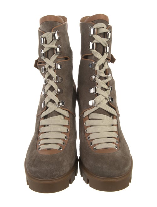 Christian Louboutin Suede Leather Trim Embellishment Combat Boots