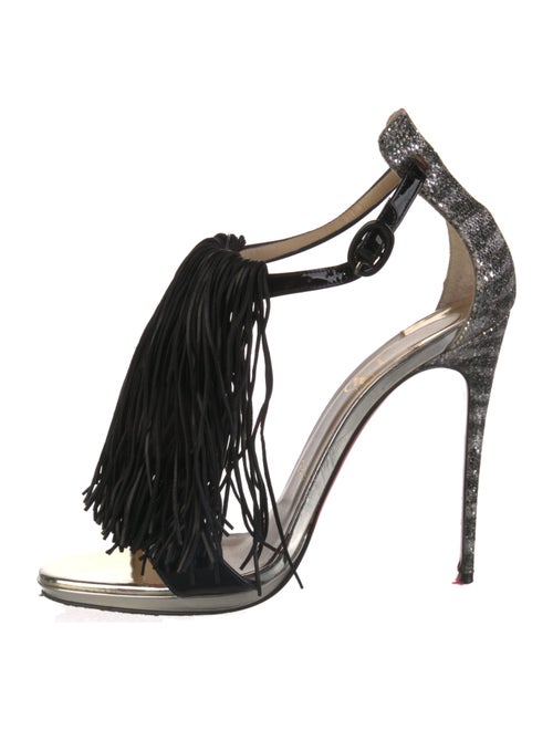 Christian Louboutin Patent Leather Fringe Trim Accent T-Strap Sandals