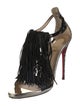 Christian Louboutin Patent Leather Fringe Trim Accent T-Strap Sandals