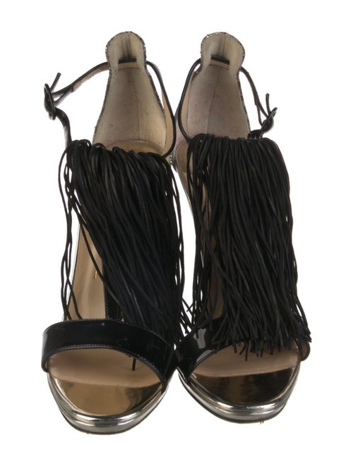 Christian Louboutin Patent Leather Fringe Trim Accent T-Strap Sandals