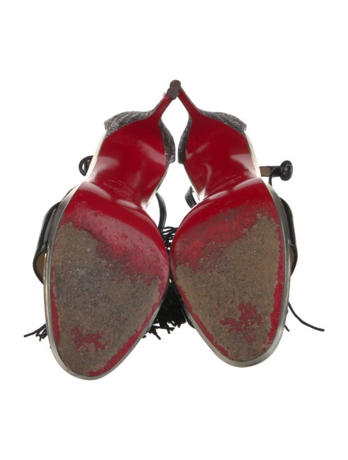 Christian Louboutin Patent Leather Fringe Trim Accent T-Strap Sandals