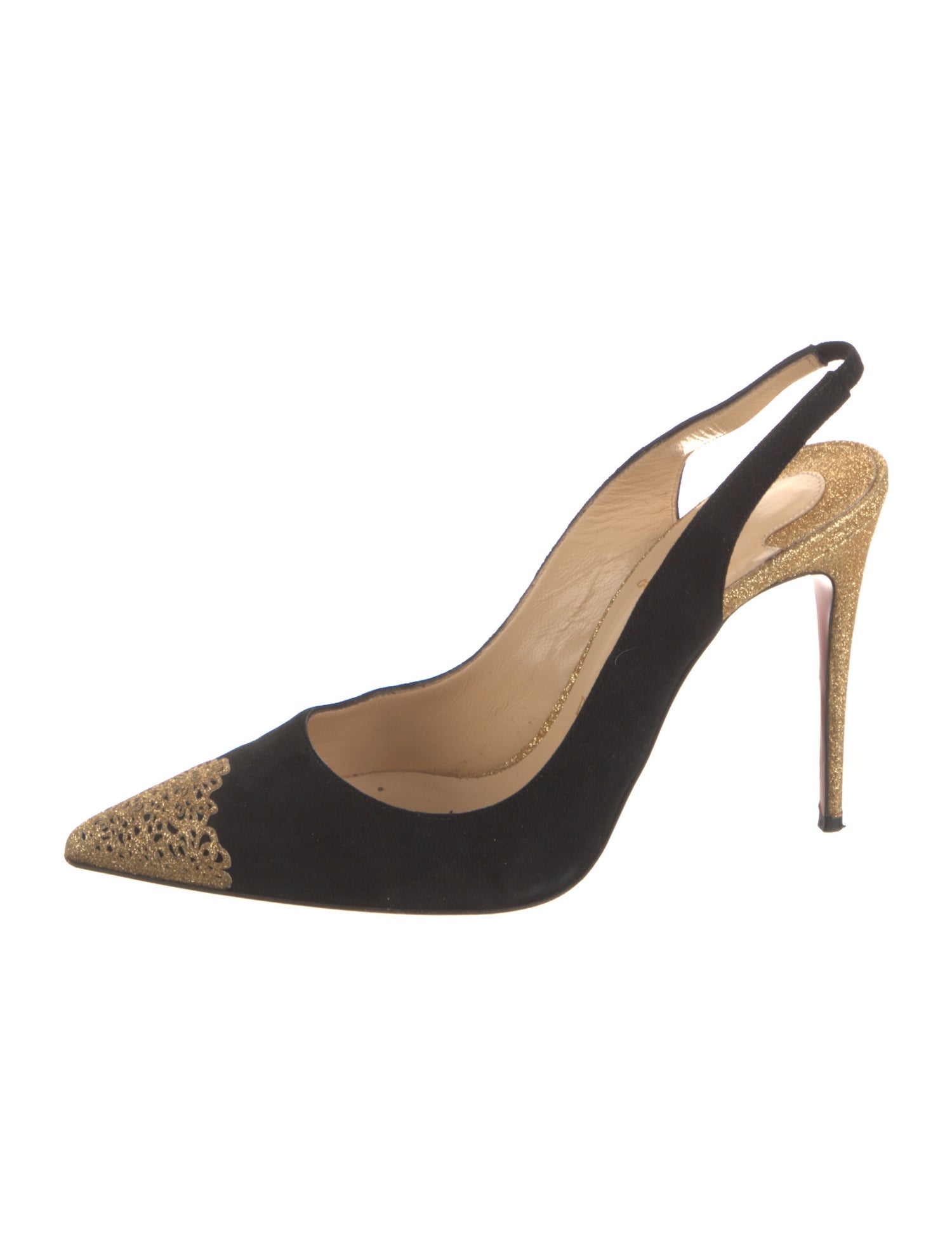 Christian Louboutin Suede Glitter Accents Slingback Pumps