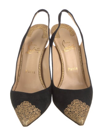 Christian Louboutin Suede Glitter Accents Slingback Pumps