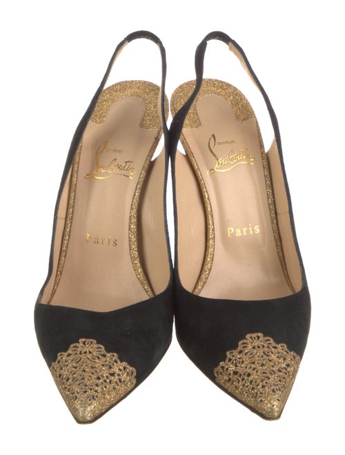 Christian Louboutin Suede Glitter Accents Slingback Pumps
