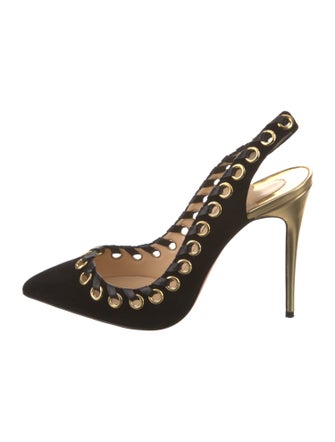 Christian Louboutin Suede Whipstitch Trim Slingback Pumps