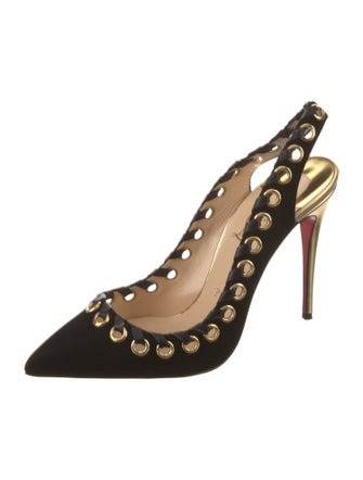Christian Louboutin Suede Whipstitch Trim Slingback Pumps
