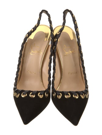 Christian Louboutin Suede Whipstitch Trim Slingback Pumps