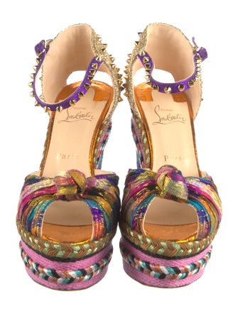 Christian Louboutin Spike Accents Patterned Slingback Pumps