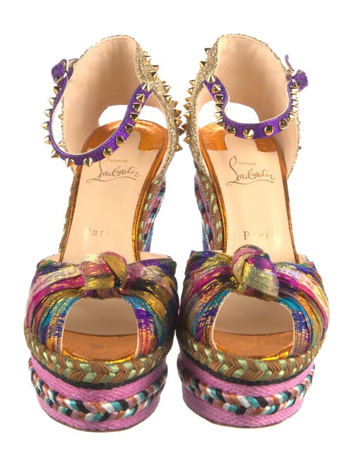 Christian Louboutin Spike Accents Patterned Slingback Pumps