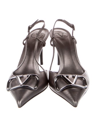 Christian Louboutin Spike Accents Leather Slingback Pumps