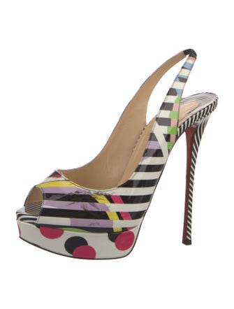 Christian Louboutin Patent Leather Striped Slingback Pumps