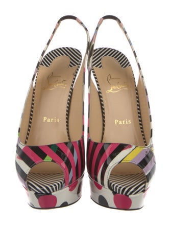 Christian Louboutin Patent Leather Striped Slingback Pumps