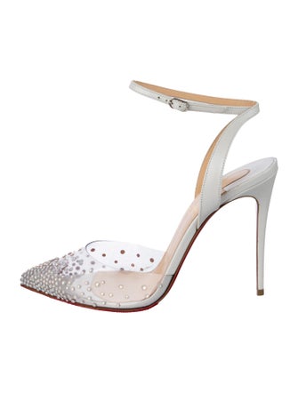 Christian Louboutin Leather Crystal Embellishments Slingback Pumps