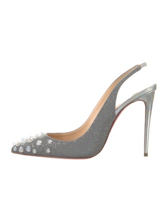 Christian Louboutin Spike Accents Glitter Slingback Pumps