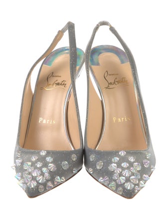Christian Louboutin Spike Accents Glitter Slingback Pumps