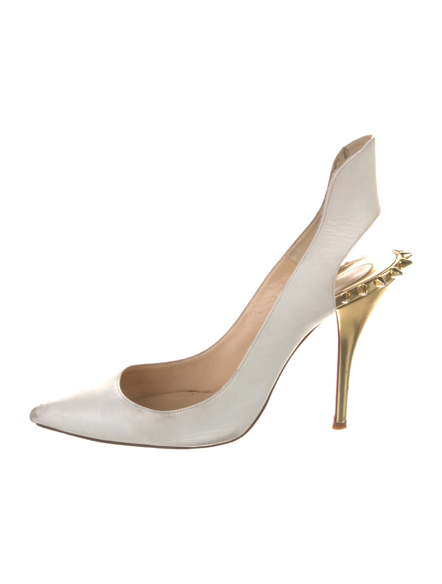 Christian Louboutin Spike Accents Leather Slingback Pumps