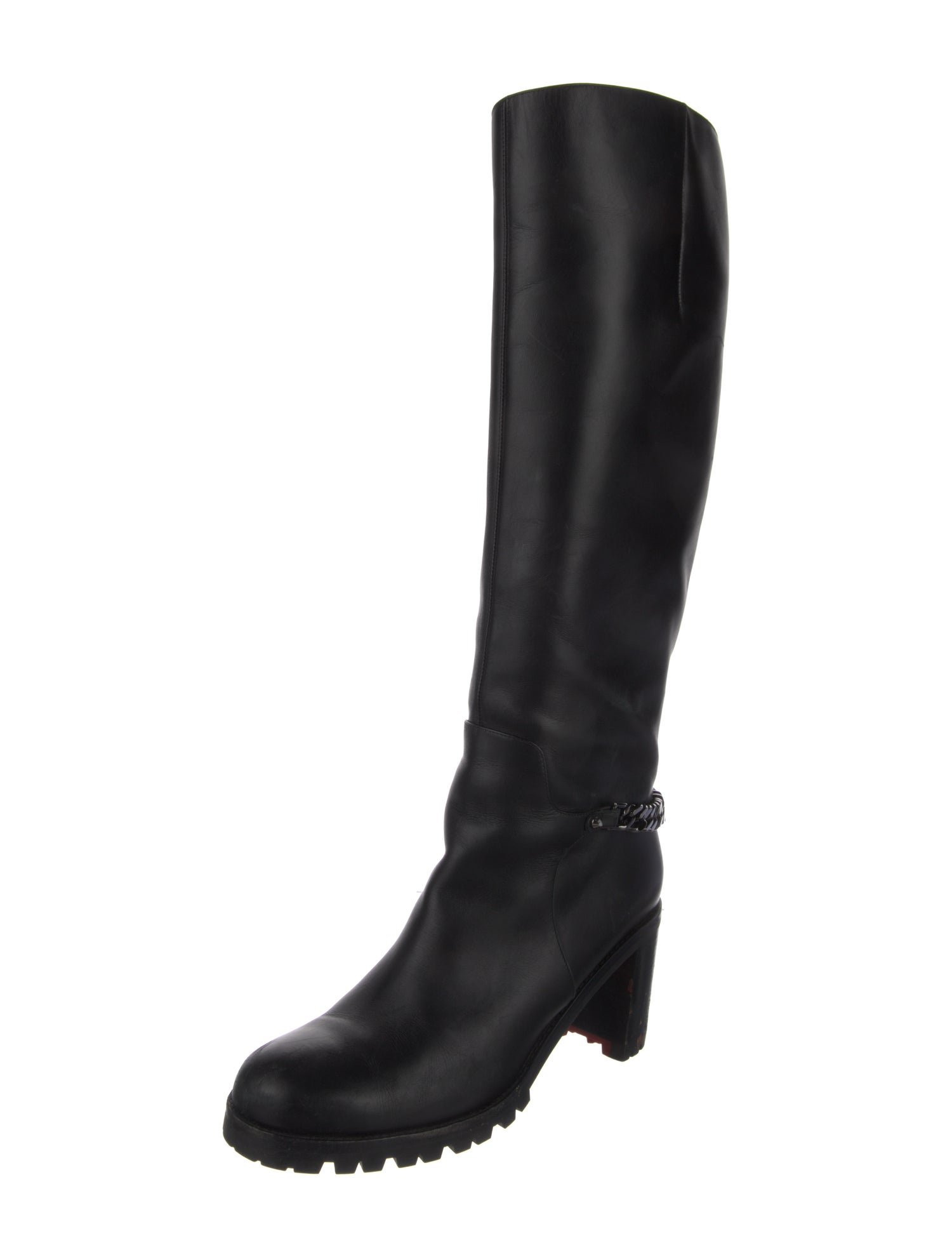 Christian Louboutin Leather Chain-Link Accents Rain Boots
