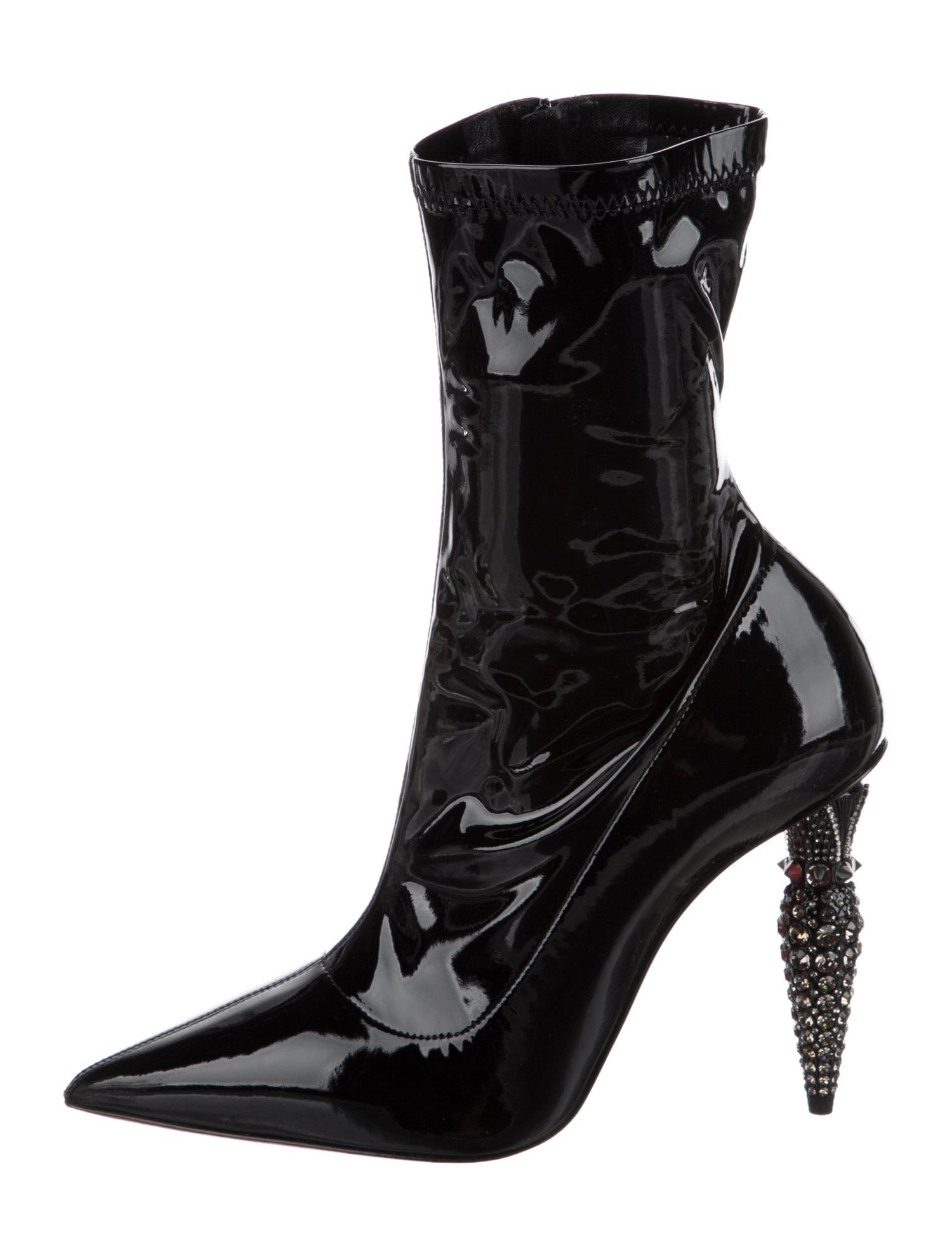 Christian Louboutin Patent Leather Crystal Embellishments Sock Boots