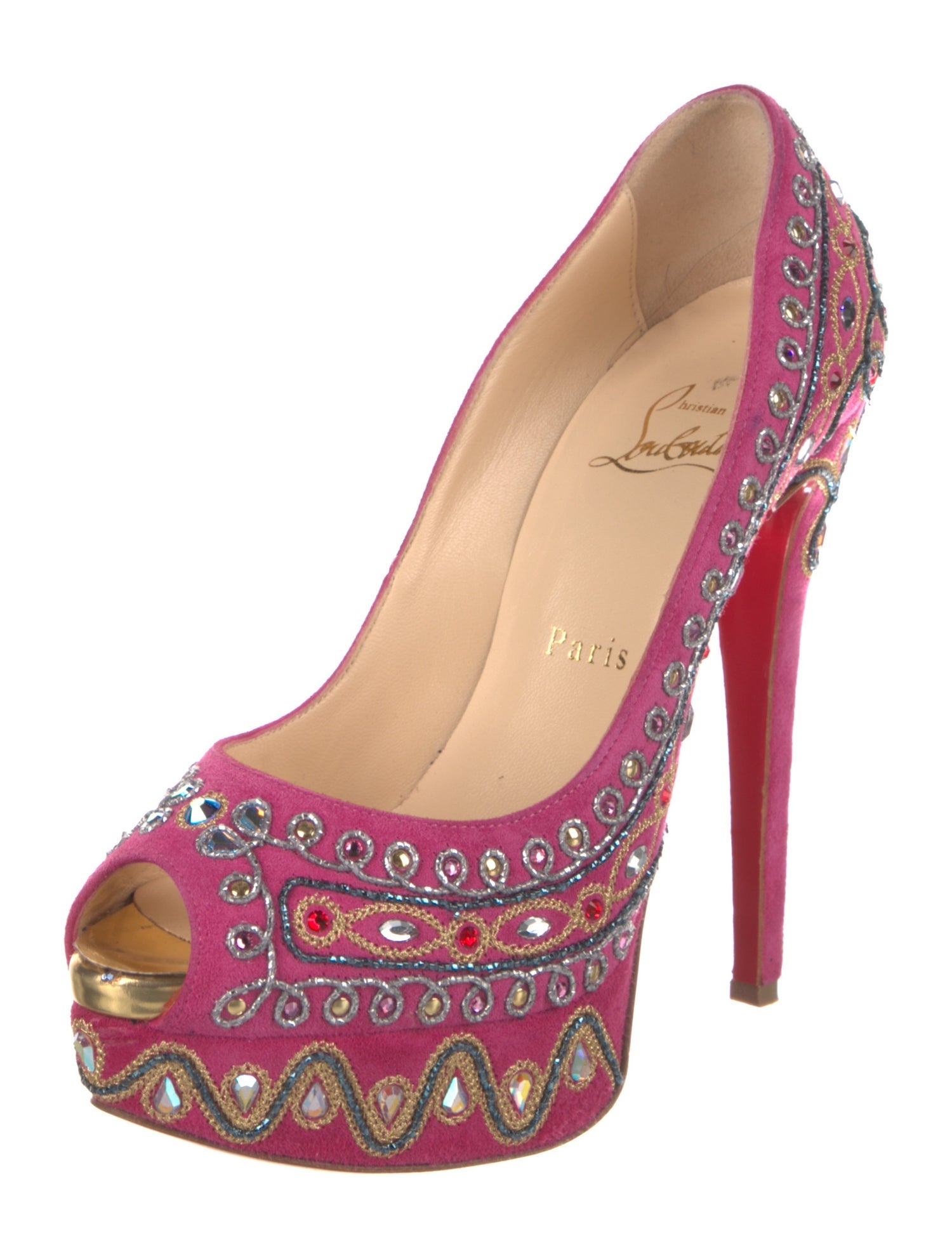 Christian Louboutin Suede Crystal Embellishments Pumps