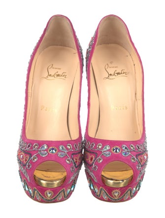 Christian Louboutin Suede Crystal Embellishments Pumps