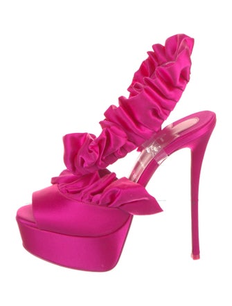 Christian Louboutin Satin Ruffle Embellishment Slingback Sandals