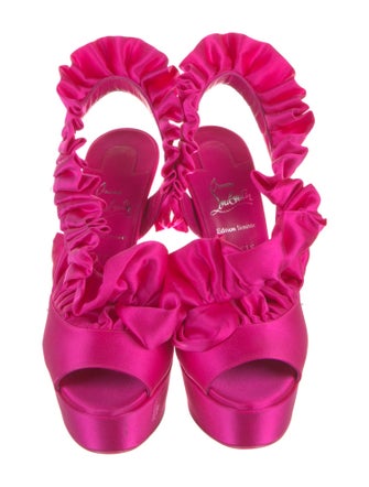 Christian Louboutin Satin Ruffle Embellishment Slingback Sandals