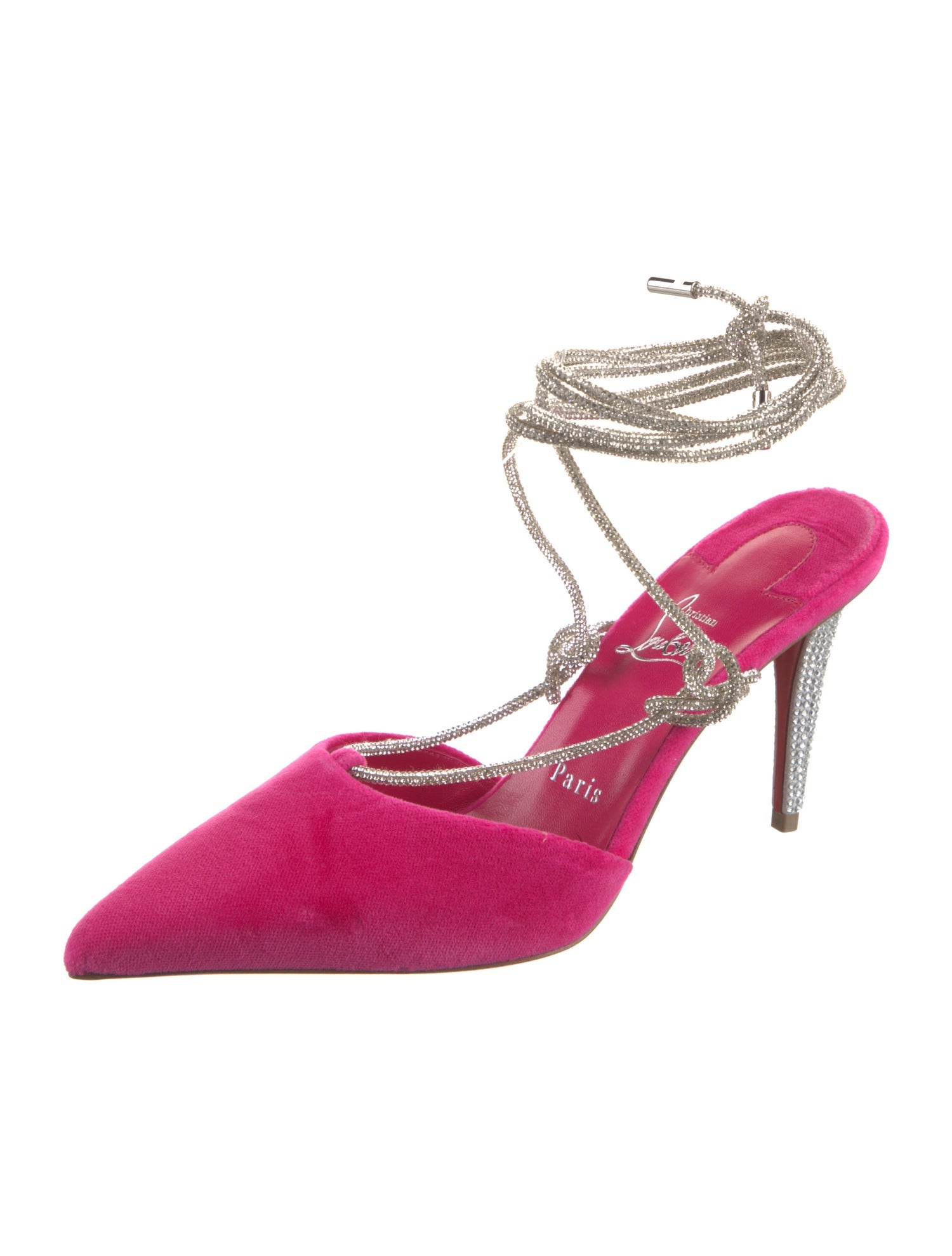 Christian Louboutin Velvet Crystal Embellishments Slingback Pumps