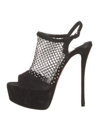 Christian Louboutin Suede Mesh Accents Slingback Sandals